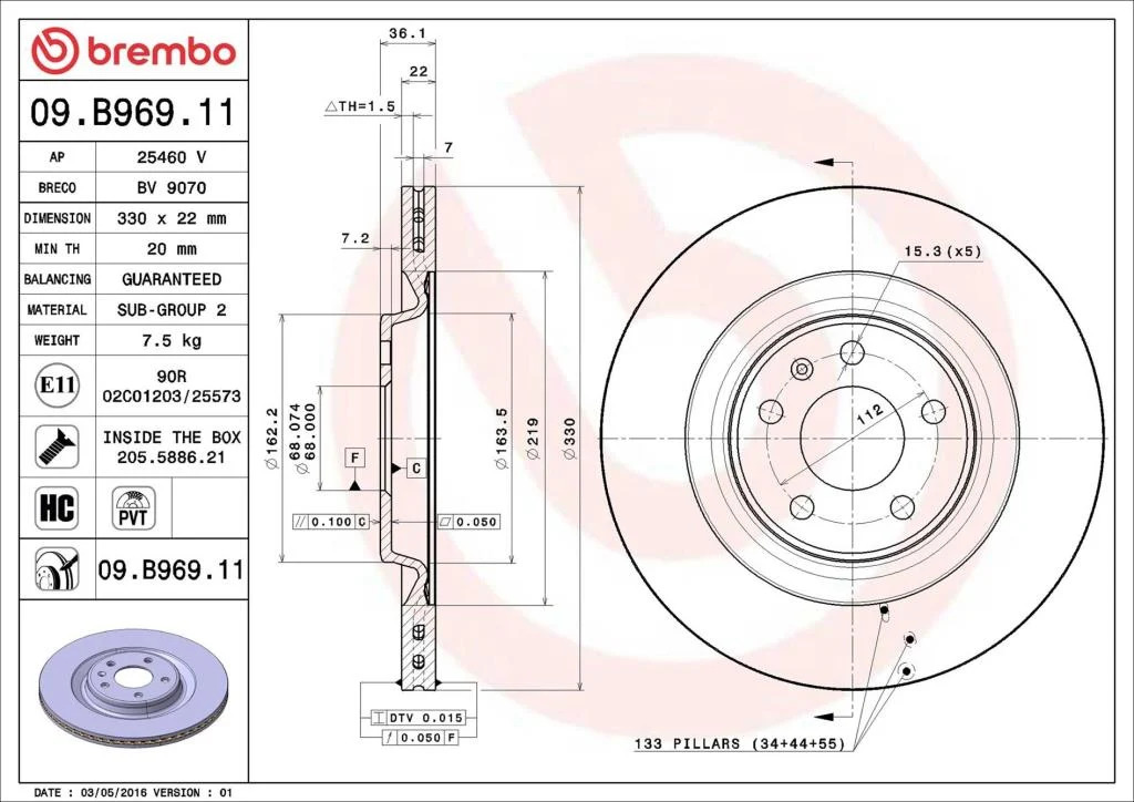 Disque de frein BREMBO - 09B96911